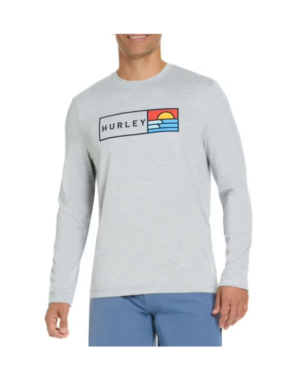 Men's Hurley Long Sleeve UV Tee, Size XXL, Grey and Blue